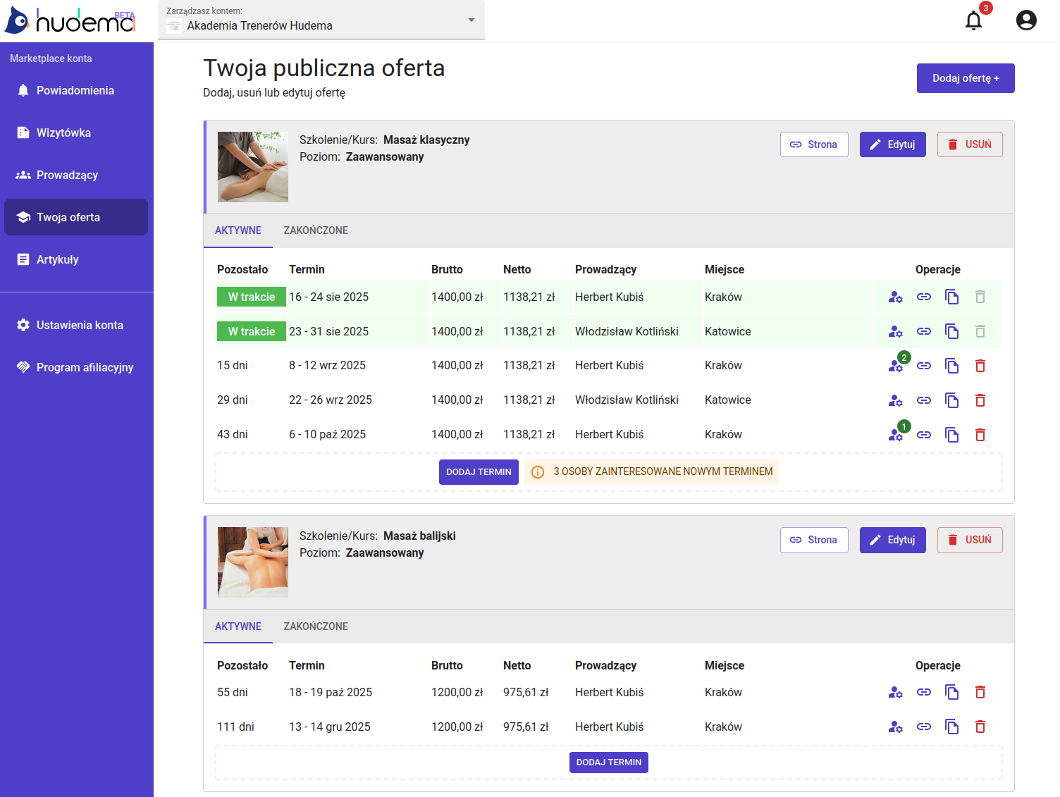 Zarządzanie ofertami szkoleniowymi